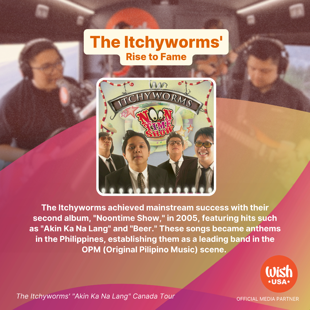 wishusaofficial's tweet photo. 🎸 Dive into the history of The Itchyworms! Formed in 1996, this iconic Filipino band has been delivering hits with their unique blend of rock and pop.

What's your favorite The Itchyworms memory or song? Share with us! 👇

#TheItchyworms #BandHistory #OPMLegends #MusicJourney https://t.co/xGb0cEYWBF