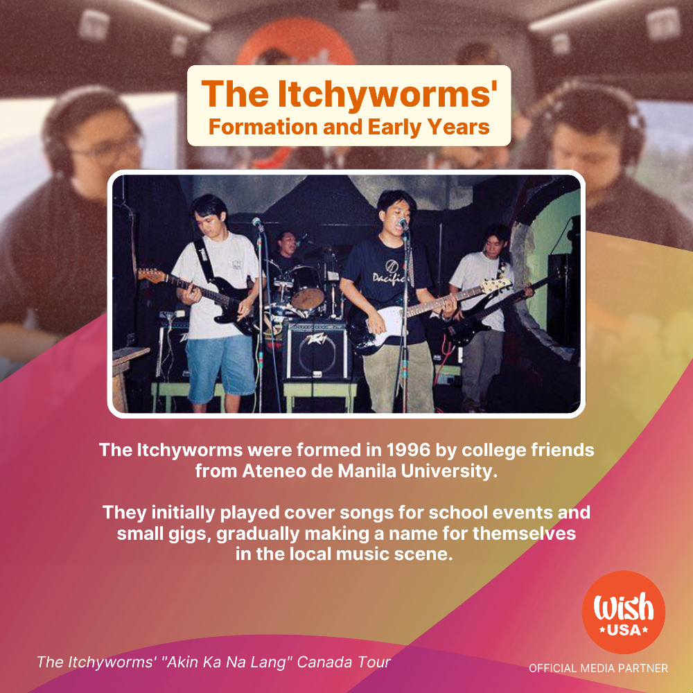 wishusaofficial's tweet photo. 🎸 Dive into the history of The Itchyworms! Formed in 1996, this iconic Filipino band has been delivering hits with their unique blend of rock and pop.

What's your favorite The Itchyworms memory or song? Share with us! 👇

#TheItchyworms #BandHistory #OPMLegends #MusicJourney https://t.co/xGb0cEYWBF