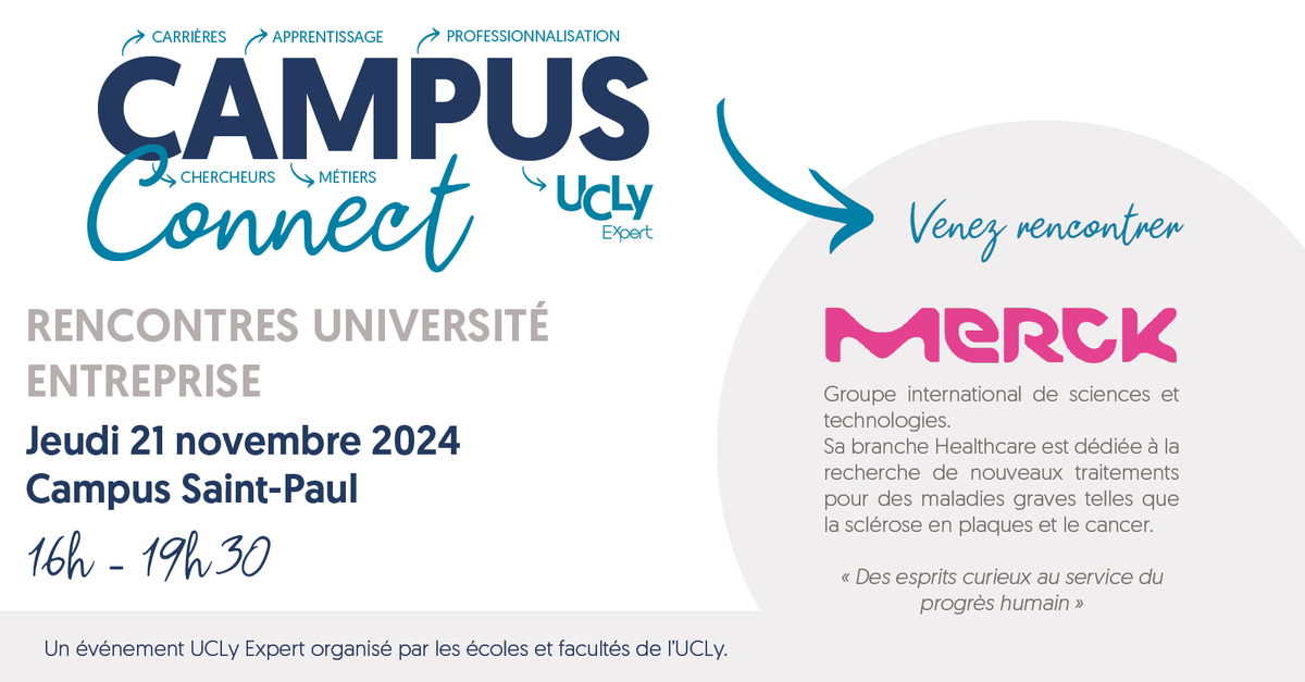 estrilyon's tweet photo. 📢 SAVE THE DATE – CAMPUS Connect : 2ème édition

Le jeudi 21 novembre, préparez-vous pour une nouvelle édition de CAMPUS Connect à l'@ucly avec l'entreprise @merck_fr, groupe international de sciences et technologies.

Inscrivez-vous dès maintenant 👉https://t.co/TYBDSYOfwH https://t.co/Qkeddp5AXW