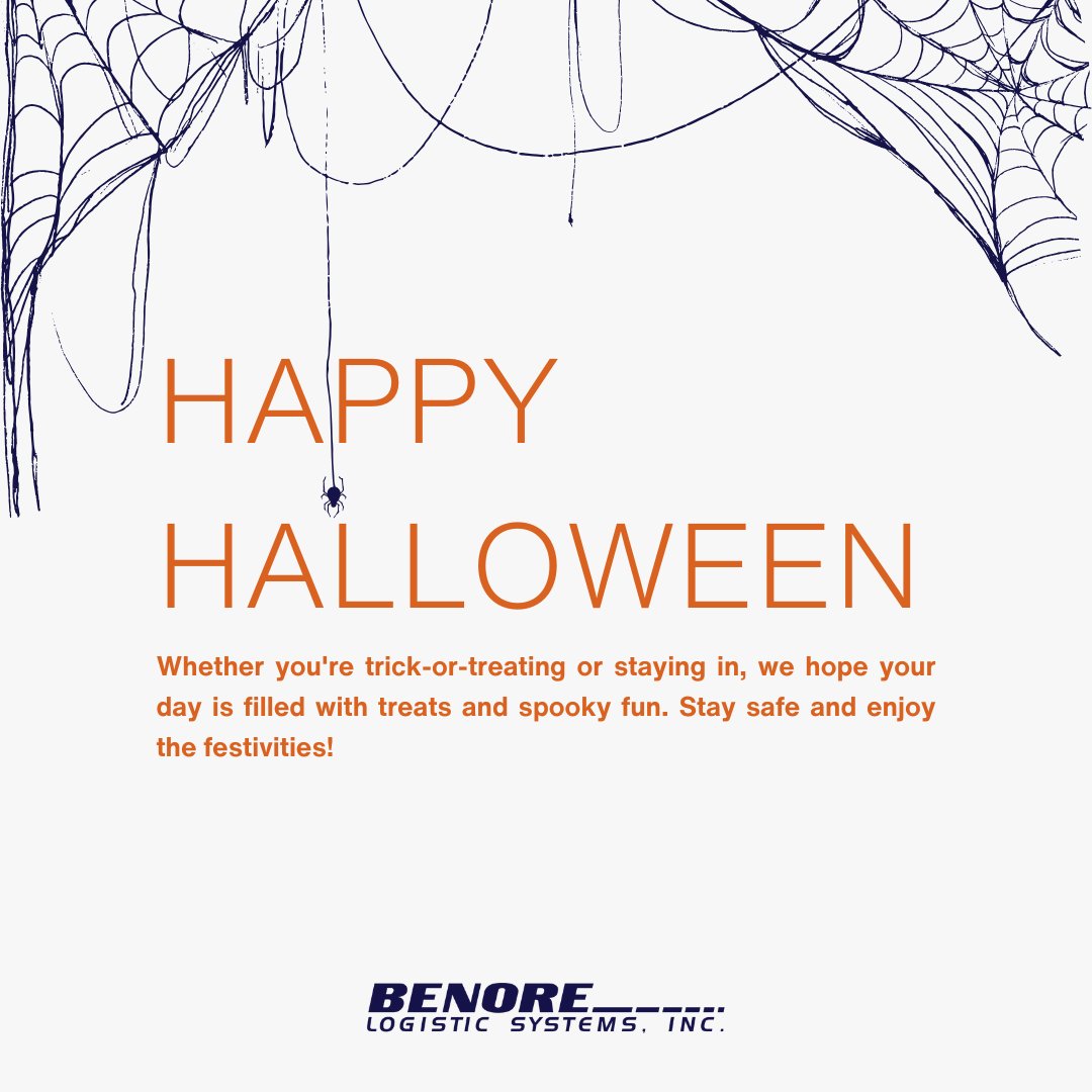 Wishing you a safe and enjoyable Halloween from all of us at Benore Logistic Systems, Inc. Whether you're celebrating with family, friends, or colleagues, may your day be filled with treats, laughter, and festive cheer. Happy Halloween! 🎃

#BenoreLogistics #HappyHalloween