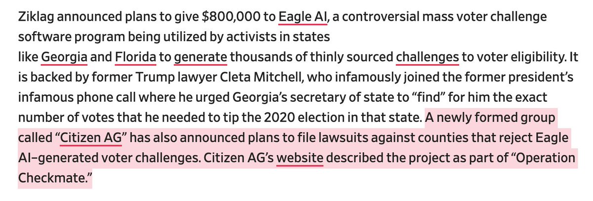 jnorcr's tweet image. Citizen AG featured in this article about the "secret backers of all those Trump 'election integrity' efforts": 
slate.com/news-and-polit…
#Ziklag has certainly kicked off their #OperationCheckmate.  
2/7