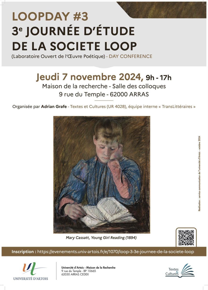 [JE] 7.11.24 / 9:00-17:00 / <a href="/RechercheArtois/">Recherche Université d'Artois</a> 

LOOPday #3: AG, discussion, conférences, workshops... sur la poésie
Programme: loop.hypotheses.org/1625