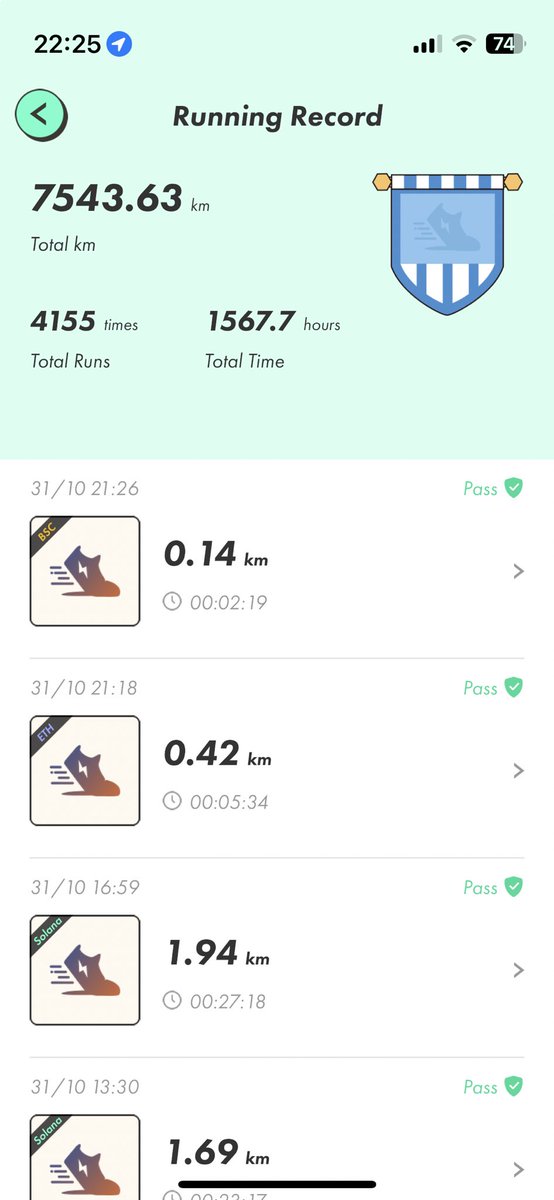 StepingByStepn's tweet photo. 次回の記録用に仮投稿📝
9/30: 未記録
10/31: 7543.63km
月間歩行距離: ○km
#STEPN
#RunningRecord
#10000kmJourney https://t.co/iKTVbumVzs
