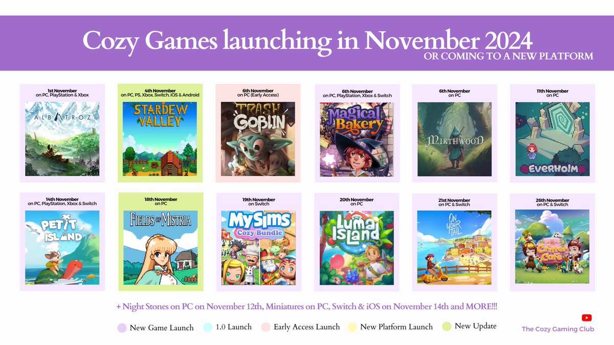 Happy Halloween 🎃 It's November tomorrow and here are all the cozy games you can treat (or trick) yourself to next month 👻

Which one are you grabbing first?