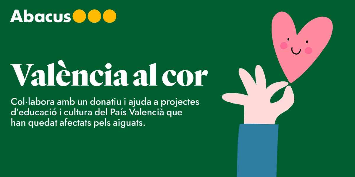 Davant la tragèdia al País Valencià, Abacus engega la campanya solidària #ValènciaAlCor per captar fons i ajudar a recuperar els centres educatius i culturals afectats per la #DANA.

<a href="/OriolSoler/">Oriol Soler</a>: "Aquesta campanya solidària dona raó de ser a la tasca que fem des d'Abacus"