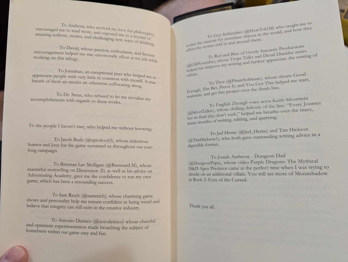 Karl Smink (@kombo_karl) on Twitter photo My first novel is now live on Amazon! You can get it in paperback or on Kindle.
I wanted to thank the folks in my dedication directly: <a href="/XPtoLevel3/">Jacob Budz (see pinned)</a> @BrennanLM <a href="/samreich/">Sam Reich</a> <a href="/antodemico/">Antonio Demico</a> <a href="/HowToGM/">How to be a Great GM</a> <a href="/OSPyoutube/">Overly Sarcastic Productions</a> <a href="/PirateSoftware/">Pirate Software</a> <a href="/SilverTalkie/">Keith Silverstein</a> <a href="/JedHerne/">Jed Herne</a> <a href="/TimHickson1/">OWAW Vol III OUT NOW 📖✏️!</a> <a href="/DungeonPapa/">Josiah Ambrose - Dungeon Dad 🔜 PAXU</a>
Thank you. My first novel is now live on Amazon! You can get it in paperback or on Kindle.
I wanted to thank the folks in my dedication directly: <a href="/XPtoLevel3/">Jacob Budz (see pinned)</a> @BrennanLM <a href="/samreich/">Sam Reich</a> <a href="/antodemico/">Antonio Demico</a> <a href="/HowToGM/">How to be a Great GM</a> <a href="/OSPyoutube/">Overly Sarcastic Productions</a> <a href="/PirateSoftware/">Pirate Software</a> <a href="/SilverTalkie/">Keith Silverstein</a> <a href="/JedHerne/">Jed Herne</a> <a href="/TimHickson1/">OWAW Vol III OUT NOW 📖✏️!</a> <a href="/DungeonPapa/">Josiah Ambrose - Dungeon Dad 🔜 PAXU</a>
Thank you.