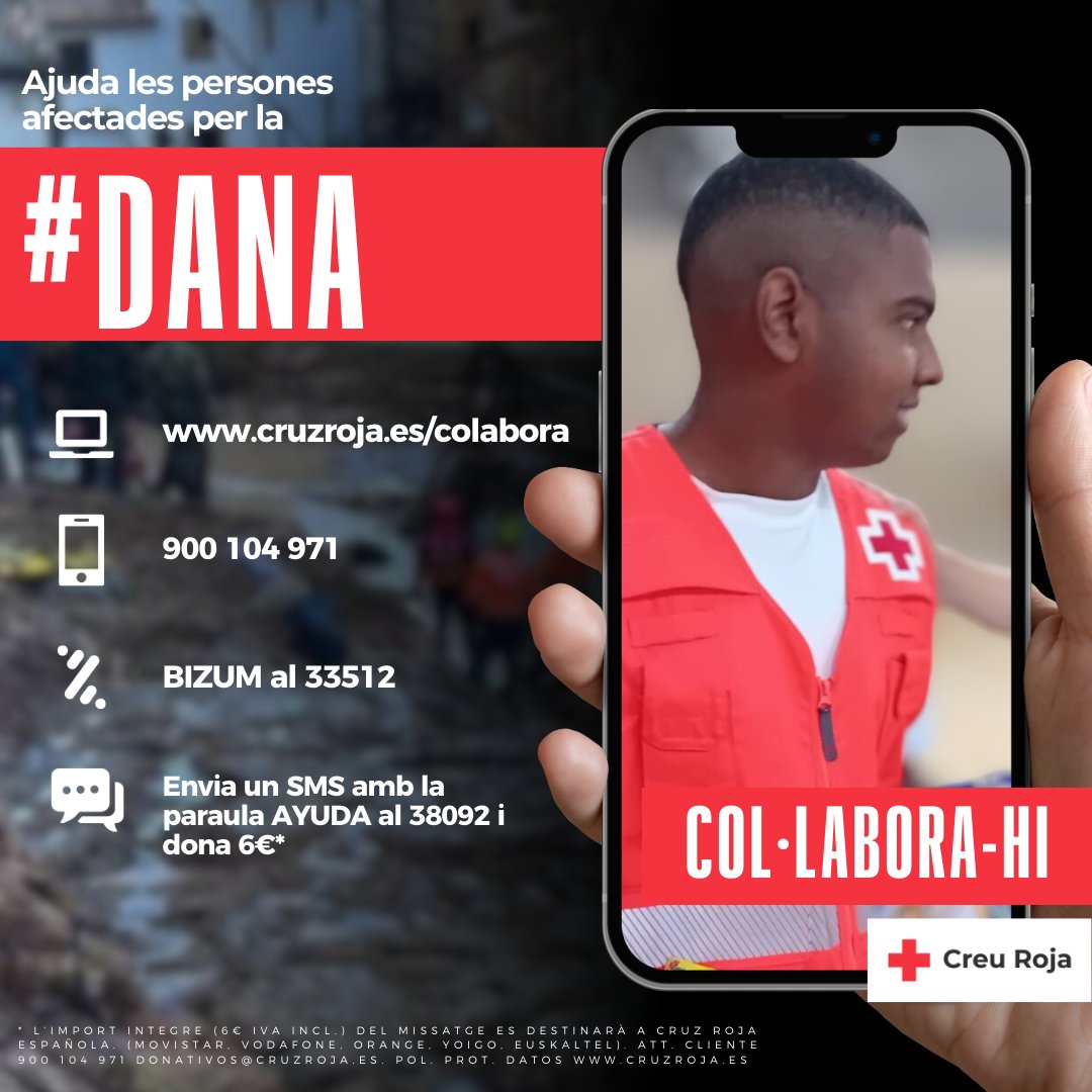 🆘 Ajuda les persones afectades per la #DANA a través dels següents canals.
