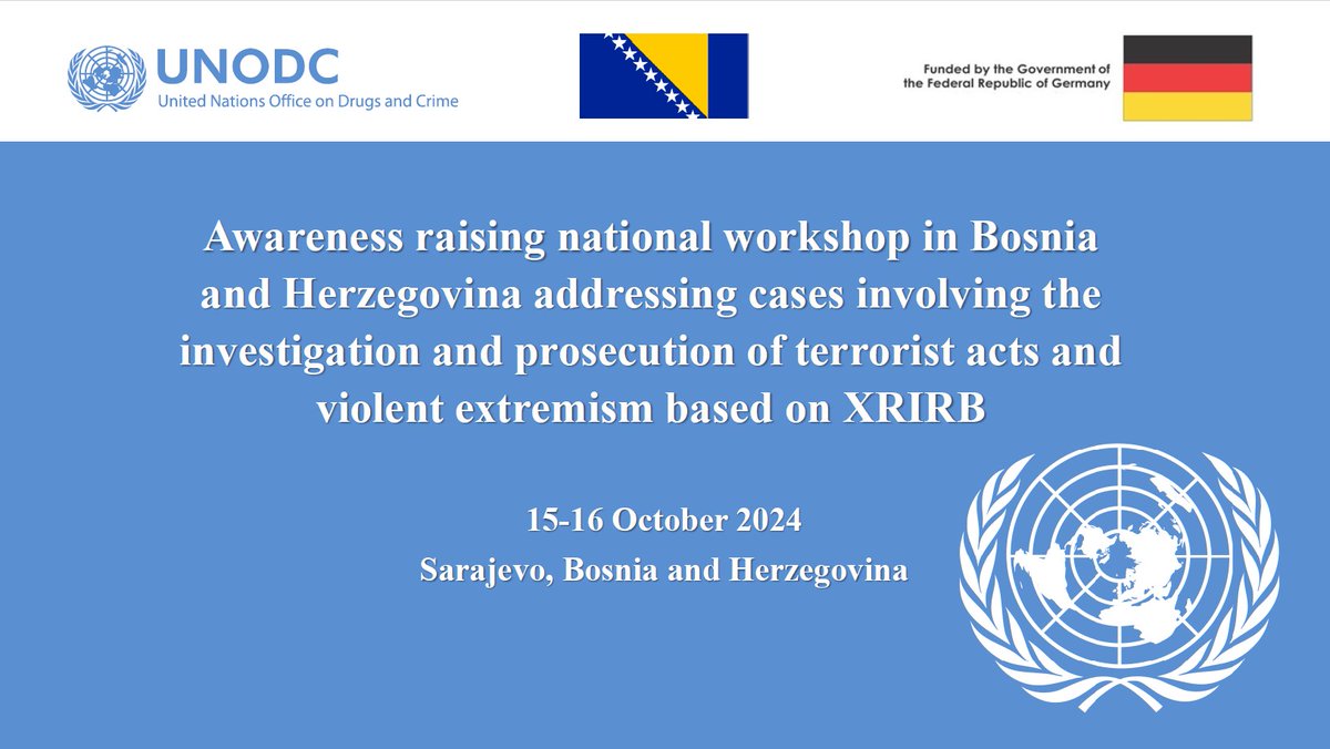 UNODC_TPB's tweet photo. We successfully concluded an awareness-raising national workshop in 🇧🇦 focused on increasing the capacity & understanding of public officials to #investigate and #prosecute terrorist acts and violent extremism based on #XRIRB.
To know more 👉https://t.co/UrQxEVFwH1
🙏🇩🇪 https://t.co/yS6Nu0JkhW