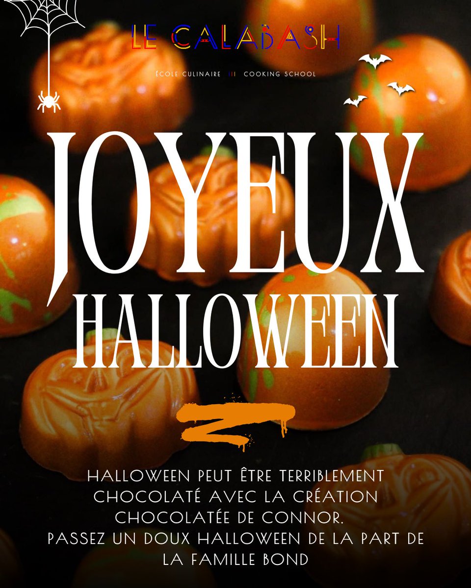 lecalabash's tweet photo. La famille Bond et Le Calabash vous souhaitent une célébration délicieusement hantée 🍫🎃👻

#halloweengourmand #lecalabash #magieduchocolat #gourmandiseseffrayantes #famillebond #créationsdeconnor #halloweendoux #délicieusementterrifiant #amoureuxduchocolat #halloweenindulgence https://t.co/mhwlyCQnM6