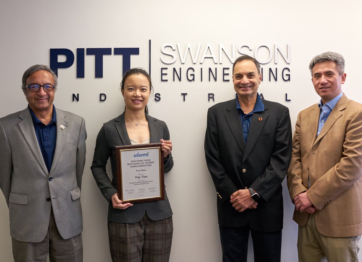 Congrats to <a href="/Pitt_IE/">Pitt IE</a>  PhD student Yiqi Tian for her INFORMS award! Her research in Kenya is boosting blood supply from 30% to 50%, impacting 30k+ lives. Real-world impact!

news.engineering.pitt.edu/ie-phd-student…