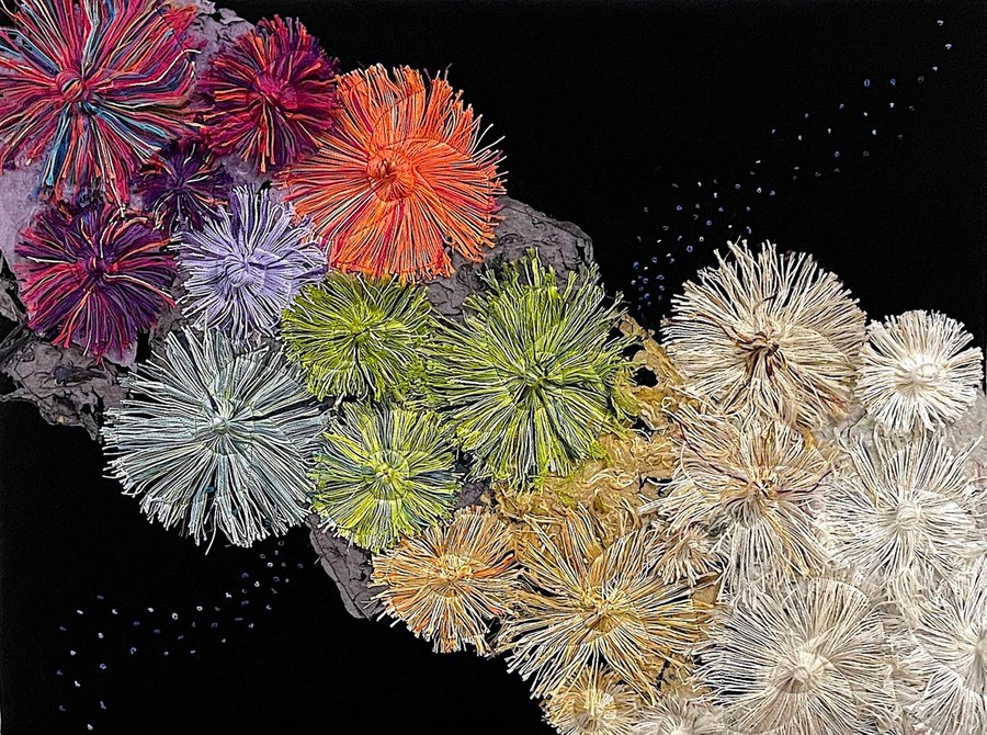 UNBiodiversity's tweet photo. @NOAAClimate's next Art × Climate Gallery piece from #NCA5 is from Constance Colburn.

"This piece recalls coral reefs and their inhabitants. Here, the gradation from color to monochrome represents the bleaching that occurs as coral dies."

Read more: https://t.co/f7qZbuIieL https://t.co/qKbTvXJdqb