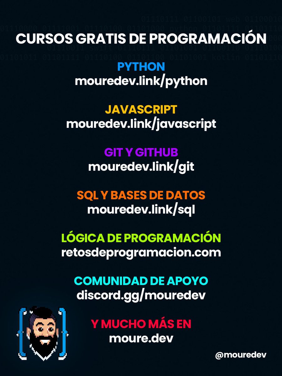 MoureDev's tweet image. Aquí tienes mis cursos gratis para aprender a programar.
