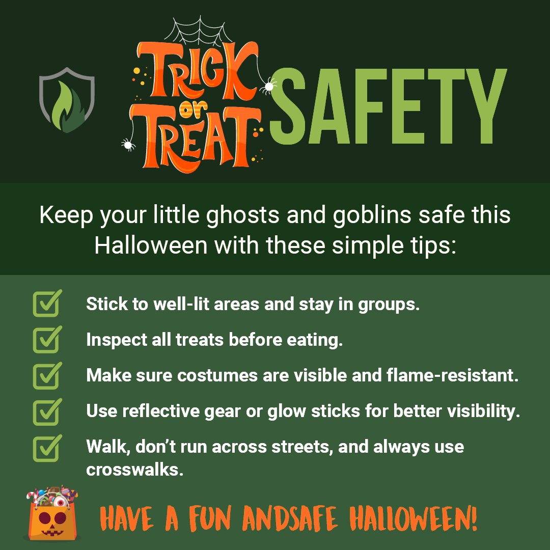 InsureIntegrity's tweet image. 🎃 Trick-or-Treat Safety Tips 🎃

Halloween is all about fun, but safety comes first! 👻 Here are some quick tips to keep your little ghouls and goblins safe! Have a spooky and safe Halloween! 🎃🕸️👻