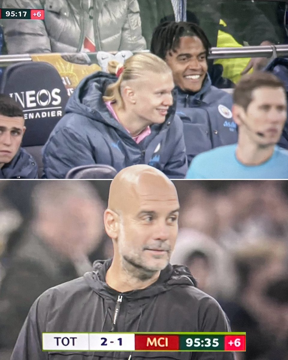 ESPNFC's tweet photo. Man City players laughing as they were seconds away from being eliminated from the Carabao Cup 😂 https://t.co/vbgxmiXrg5