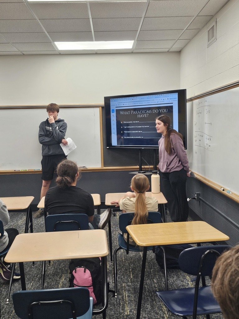 HintonCSD's tweet photo. The newly named Blackhawk Leadership Council delivered a Leader in Me Lesson on paradigms and principles to 7-12th grade students during homeroom this week. #WatchUsLEAD https://t.co/k5Qd55kp65