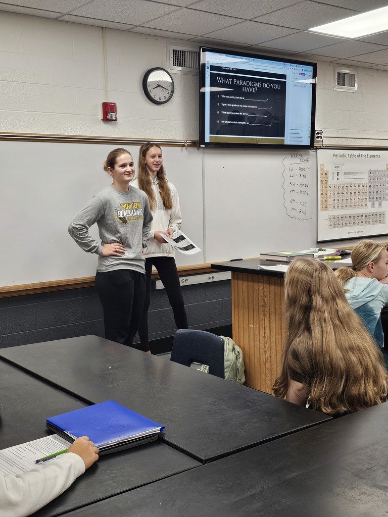 HintonCSD's tweet photo. The newly named Blackhawk Leadership Council delivered a Leader in Me Lesson on paradigms and principles to 7-12th grade students during homeroom this week. #WatchUsLEAD https://t.co/k5Qd55kp65