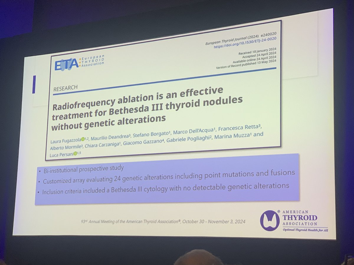 DrIramHussain's tweet photo. Year in #thyroidology surgical talks at @2024ATA focusing on #RFAThyroid!
Reviewed most of these in @clinicalthyroid earlier this year 🦋!
#InterventionalEndocrinologists
#NASOIE https://t.co/Iw3k6WGyeb