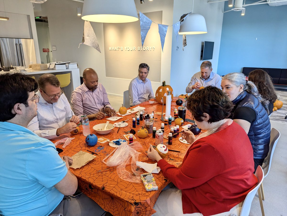 StiboSystems's tweet photo. (Not too) spooky Halloween spirit at Stibo Systems! 👻 Our Copenhagen and Atlanta teams have truly embraced the season with pie tasting 🥧 and a pumpkin painting competition. 🎃
 
We love to see our teams getting into the Halloween spirit!
 
#AllKindsOfDataMinds #HalloweenFun https://t.co/6oXTY11EZR