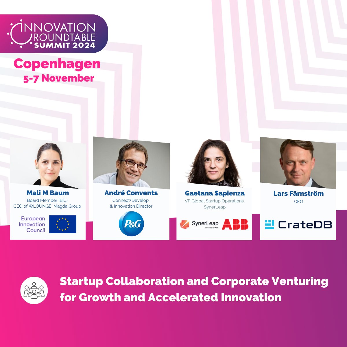 Excited to announce that the Innovation Roundtable Summit 2024 will feature a panel on “Startup Collaboration and Corporate Venturing for Growth and Accelerated Innovation" to discuss how large corporates and startups can innovate together.