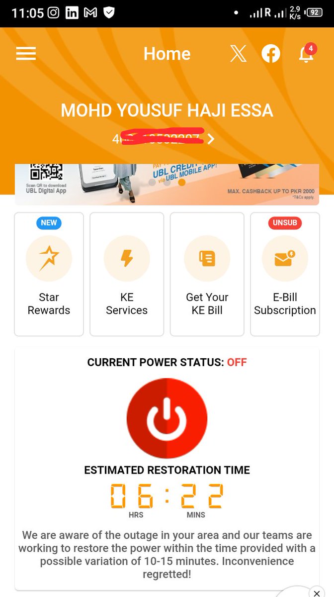 rizwanharun's tweet photo. It was morning when @KElectricPk app showed 6+ hrs time for restoration. But after 9 hrs no resolution. 

No shame @KElectricPk has stop responding to DM also. https://t.co/1b1FNFpkpv