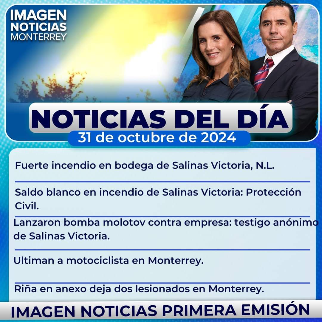 ImagenTVMTY's tweet photo. Éstas son nuestras principales notas de la primera emisión con @MaryMarPando y @GerardoBurgoa 

Puedes ver el noticiero completo en el siguiente enlace: https://t.co/7bTHP9mfPA https://t.co/7ZtbKQKa9S