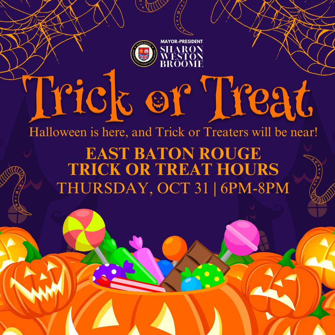 MayorBroome's tweet photo. Stay safe with these tips: plan your route, stay visible, inspect candy, stick to sidewalks, and use the buddy system. Let’s have a fun and safe Halloween night! For more info, visit https://t.co/aymXb4WssZ. #HalloweenSafety #BatonRouge #TrickOrTreat https://t.co/qa7v1nQu5F