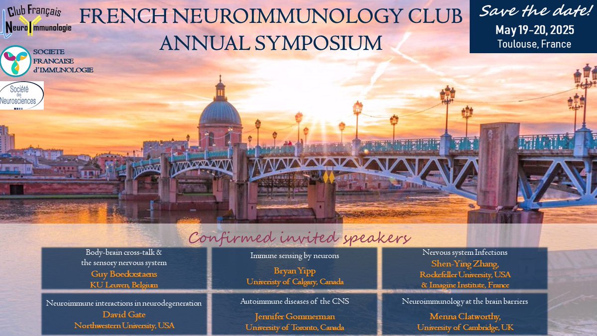 Infinity Toulouse (@infinitytls) on Twitter photo đź””Rejoignez-nous pour le prochain Symposium international de Neuroimmunologie du CFNI les 19 & 20 mai 2025 Ă  Toulouse ! đź””
Venez présenter vos travaux et découvrir les avancées en neuroimmunologie avec des experts mondialement renommés.
Les inscriptions ouvrent bientĂ´t !
#CFNI đź””Rejoignez-nous pour le prochain Symposium international de Neuroimmunologie du CFNI les 19 & 20 mai 2025 Ă  Toulouse ! đź””
Venez présenter vos travaux et découvrir les avancées en neuroimmunologie avec des experts mondialement renommés.
Les inscriptions ouvrent bientĂ´t !
#CFNI