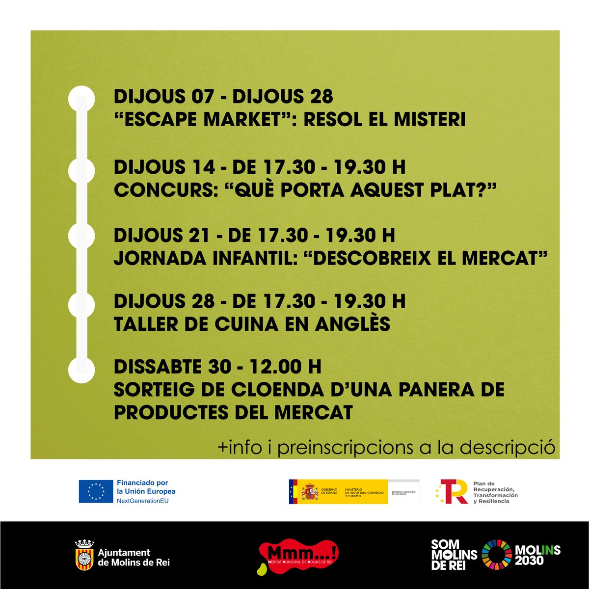 📢✨Arriba el "Mercadijous de novembre" al Mercat Municipal de Molins de Rei!

Durant tot el mes, el Mercat Municipal s’omple d’activitats per a tothom🎉 

🔗info i preinscripcions a molinsderei.site/mercatmunicipa…

#Mercadijousdenovembre 
<a href="/AjMolinsdeRei/">Ajuntament de Molins de Rei</a>