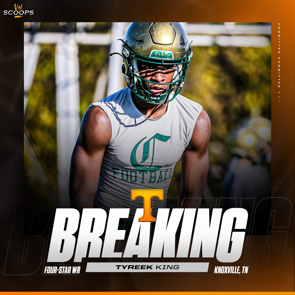 VolScoops's tweet image. BREAKING: 2026 Four-star WR Tyreek King has COMMITTED to Tennessee! 🍊

The wide receiver from Knoxville, TN is ranked as the No. 6 wide receiver and the No. 60 overall recruit in the Class of 2026, according to On3’s Recruiting Rankings. 📈

King picked the Vols over Alabama,…