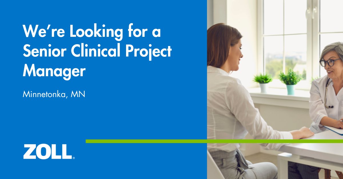 We are looking for an experienced Senior Clinical Project Manager who is seeking a position with growth opportunity as part of a high functioning, collaborative team!
Learn about the opening as well as our other available roles on our careers page at careers.zoll.com/jobs/R13885