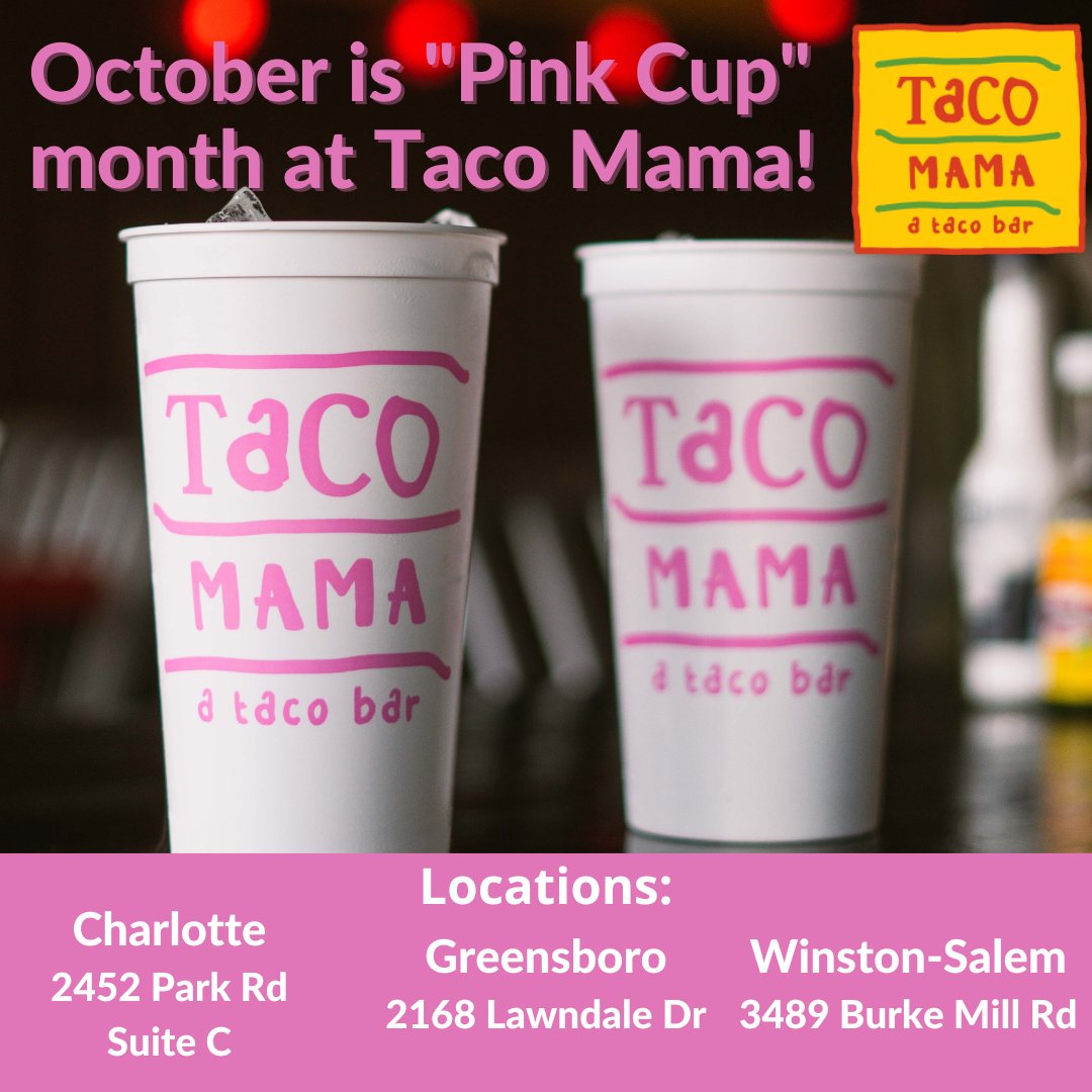 TODAY is your last chance to score one of these PINK CUPS from Taco Mama! Stop by for the yummy food and buy a pink cup, benefiting Pretty In Pink Foundation! All NC locations are participating. Thank you, Taco Mama!

#PrettyInPink #PinkCup #TacoMama