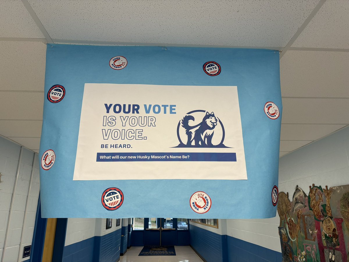 CESHuskies's tweet image. The polls are open at Clearspring! Students collaborated in classes to come up with nominations to name our new Husky mascot. After the primaries the names in the running are Howl, Scout and Blue. Student are headed to the polls to cast their vote! #GoHuskies #Awooo #Vote