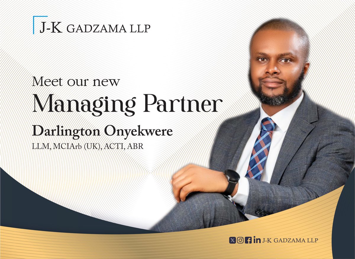 We are pleased to announce the election of Mr. Darlington Onyekwere as J-K Gadzama LLP’s new Managing Partner. 

With Mr. Onyekwere’s extensive expertise and dedication to excellence, he is set to lead us into an exciting new chapter of growth and innovation.