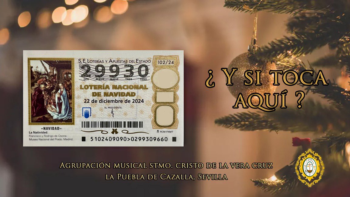 🟢 | 𝗟𝗢𝗧𝗘𝗥𝗜𝗔 𝗗𝗘 𝗡𝗔𝗩𝗜𝗗𝗔𝗗 

Desde hoy mismo ponemos a la venta los décimos para la Lotería de Navidad de nuestra Agrupación Musical. ¿Y si toca el 𝟐𝟗𝟗𝟑𝟎?

Para más información pueden contactar con nosotros a través de nuestras redes sociales.