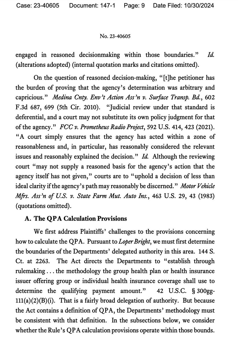 Zach Baron (@zbaron) on Twitter photo In big win for Admin, 5th Cir reverses decision vacating key regulations implementing No Surprises Act (designed to reduce patient cost-sharing exposure and contain health care costs overall). Finds "Congress made fairly broad delegation of authority" litigationtracker.law.georgetown.edu/litigation/tex… In big win for Admin, 5th Cir reverses decision vacating key regulations implementing No Surprises Act (designed to reduce patient cost-sharing exposure and contain health care costs overall). Finds "Congress made fairly broad delegation of authority" litigationtracker.law.georgetown.edu/litigation/tex…