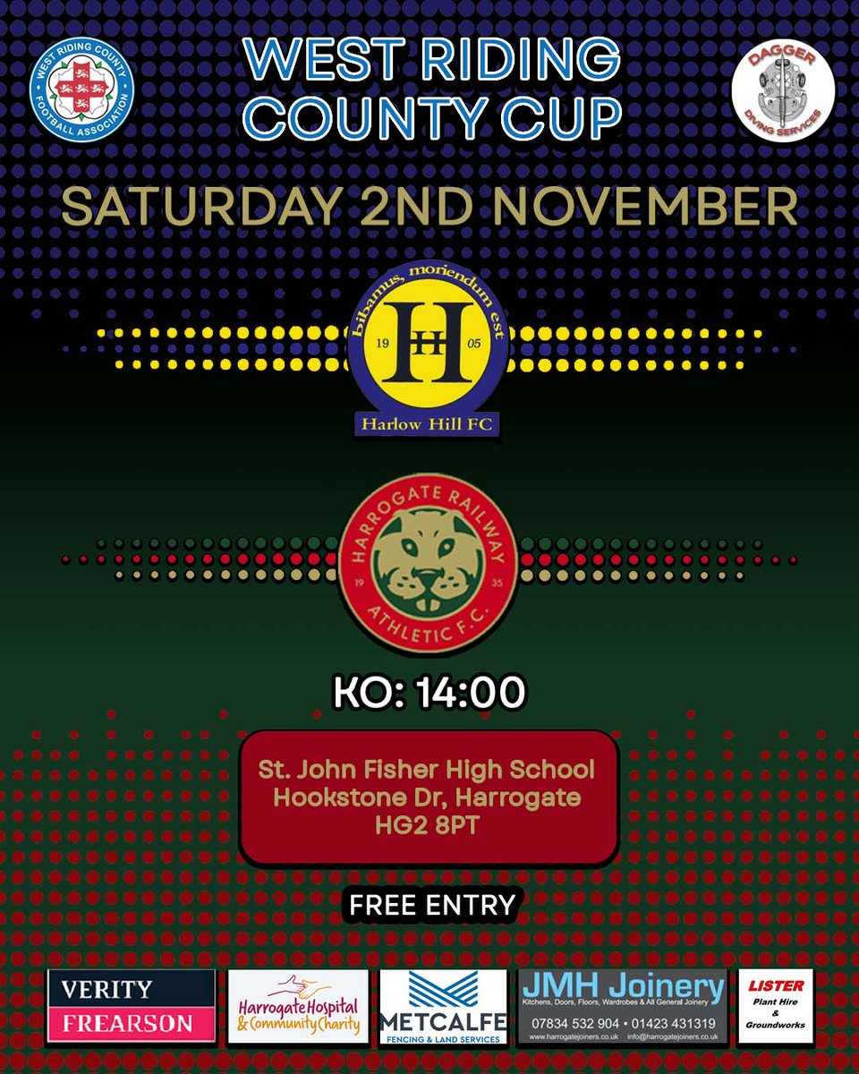 Harrogate Railway Athletic FC (@therailfc) on Twitter photo 🏆 Both teams are equal on games played, wins, losses, draws, goal difference, and points in the <a href="/WYAFLOfficial/">WYAFL</a>, so the WY's <a href="/WestRidingFA/">West Riding FA</a> County Cup clash against <a href="/HarlowHillFC/">Harlow Hill FC 🏆</a> on Saturday should be a very interesting contest.
All support greatly appreciated 🔴🚂🟢 🏆 Both teams are equal on games played, wins, losses, draws, goal difference, and points in the <a href="/WYAFLOfficial/">WYAFL</a>, so the WY's <a href="/WestRidingFA/">West Riding FA</a> County Cup clash against <a href="/HarlowHillFC/">Harlow Hill FC 🏆</a> on Saturday should be a very interesting contest.
All support greatly appreciated 🔴🚂🟢