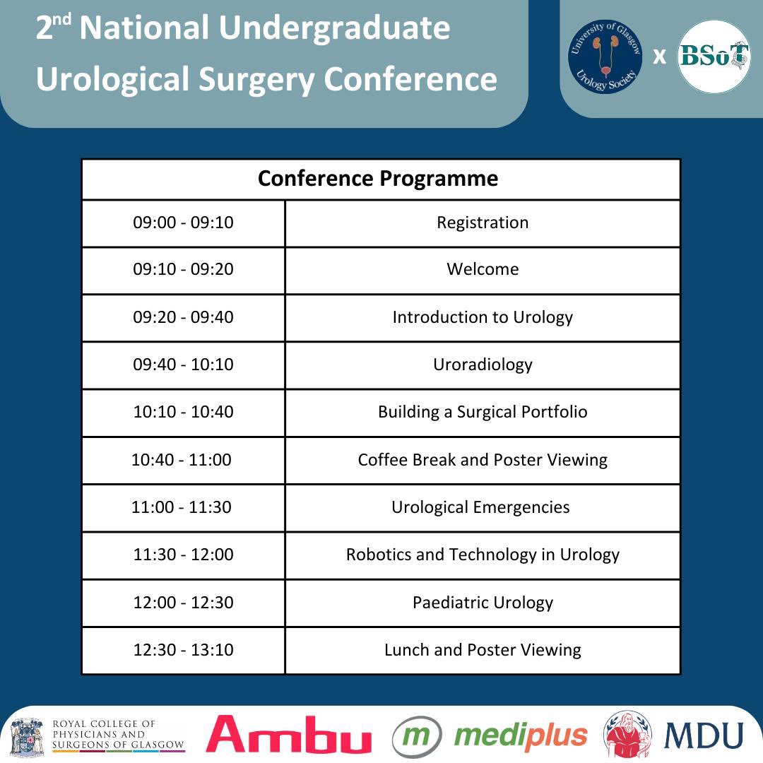 BSoT_UK's tweet photo. 📣 The University of Glasgow Urology Society is hosting their 2nd National Undergraduate Urological Surgery Conference

📆 Sat 30th Nov

⬇️ See the programme and 🔗 below, for registration and abstract submission (deadline 16th Nov)

@AbdelmotaglyY Siobhan Duffy https://t.co/Anmfwt9gVJ