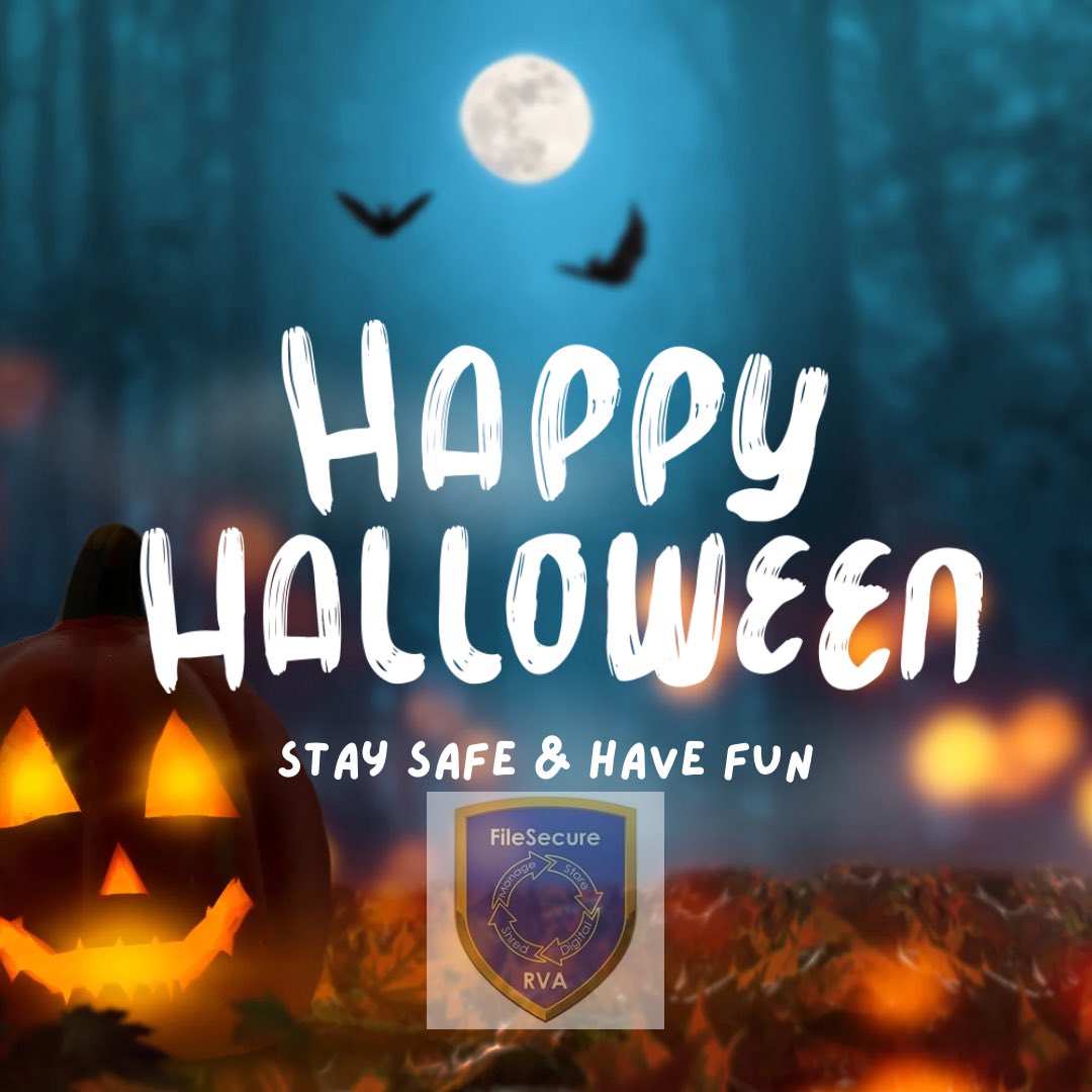 FilesecureRVA's tweet photo. Happy Halloween from all of us at File Secure RVA! Hope everyone has a fun and safe Halloween. 🎃 👻 

#locallyownedandoperated #shoplocalrva #documentshredding #commercialmoving #documentmanagment  #recordamanagment #richmondva https://t.co/neFwi3hO7C