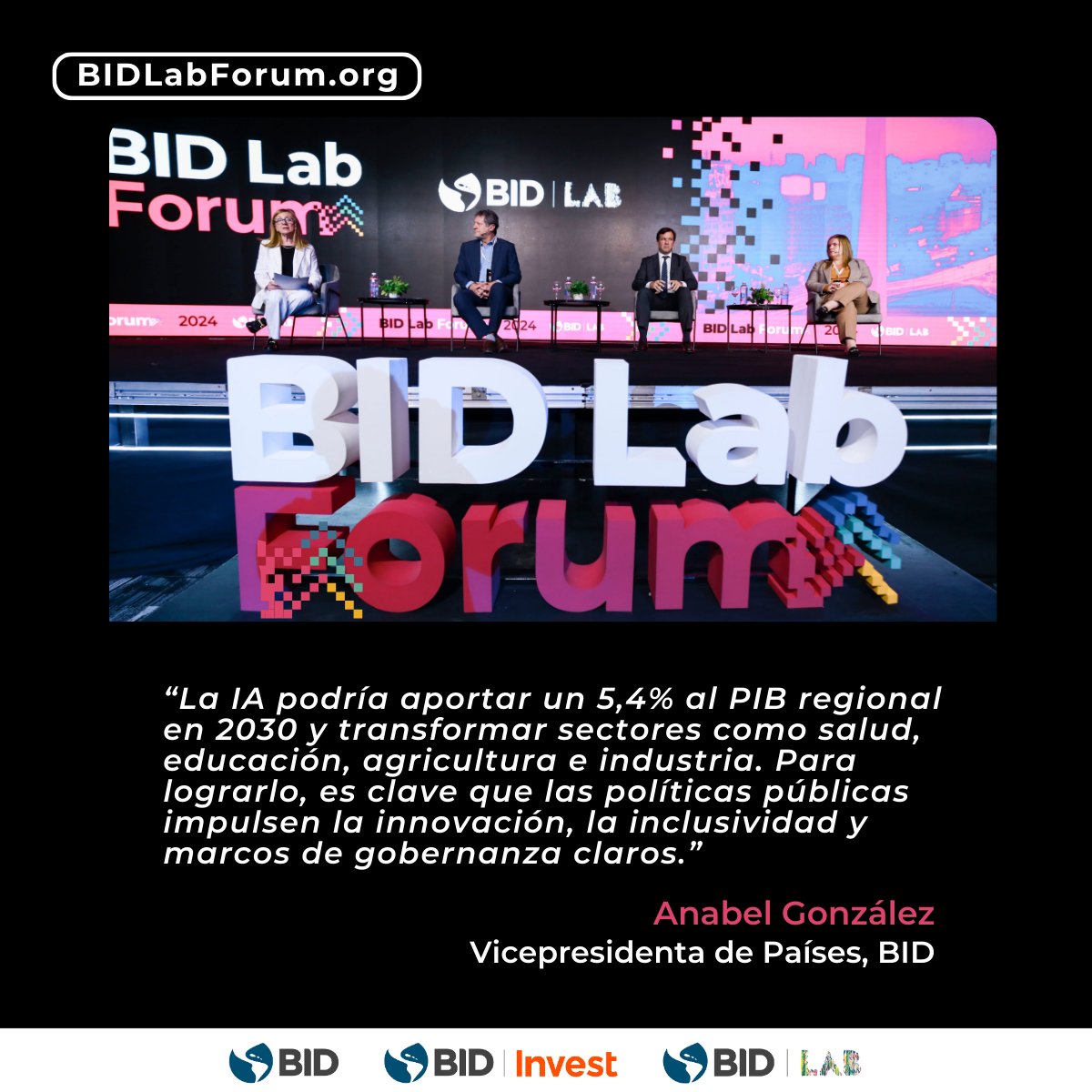 Imagina una #AméricaLatina donde la #IA impulse el crecimiento en salud, educación y agricultura. Lograrlo requiere políticas que promuevan innovación inclusiva. Únete a la conversación en vivo en #BIDLabForum! 🔗 bidlab.org/es/conocimient…