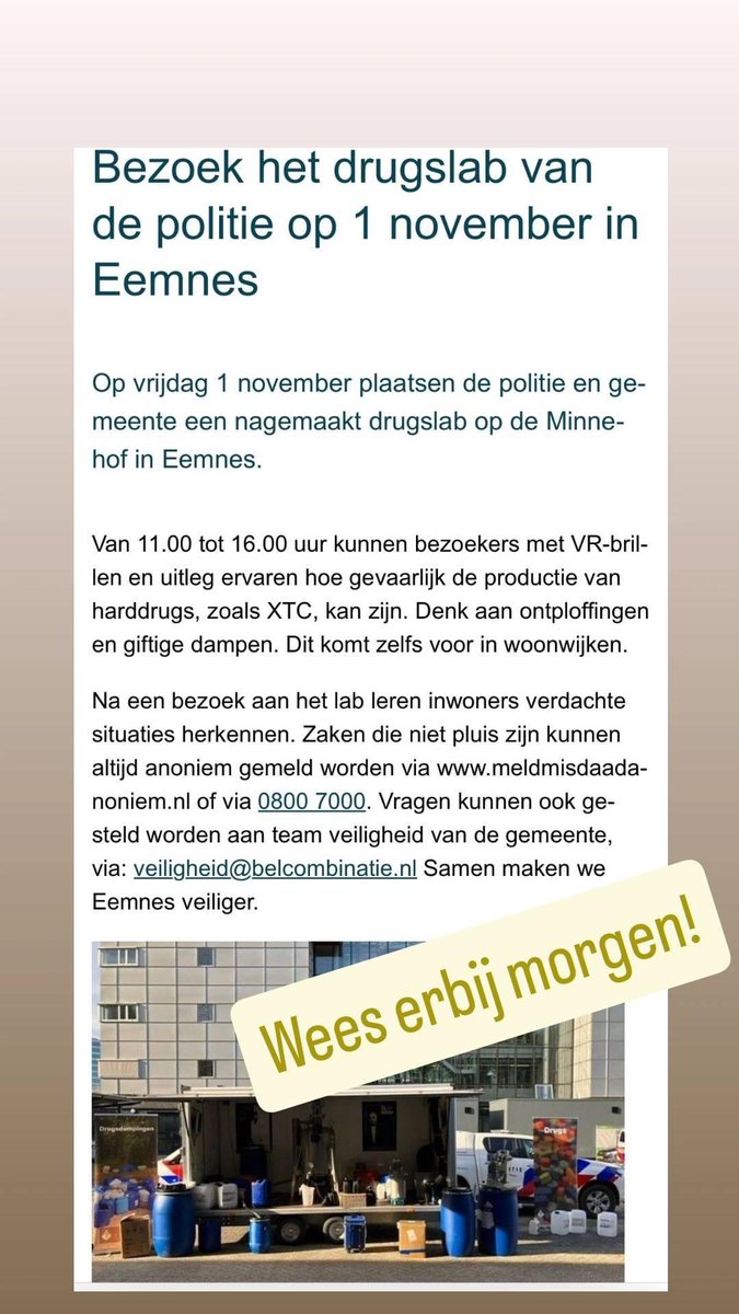 We zien steeds vaker dat drugs in woningen of andere gebouwen worden geproduceerd. Waar moet je op letten? Hou houden we onze leefomgeving veilig? Kom kijken in het drugslab bij de Minnehof!