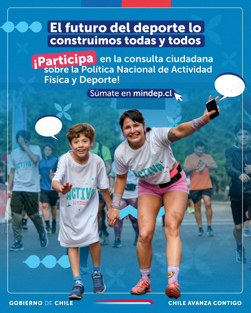 ¡Sé parte de la nueva Política Nacional de Actividad Física y Deporte!💪🏻🥋🏊🏻‍♀️ 

📌 Ingresa a 📲 mindep.cl y responde nuestra Consulta Ciudadana.