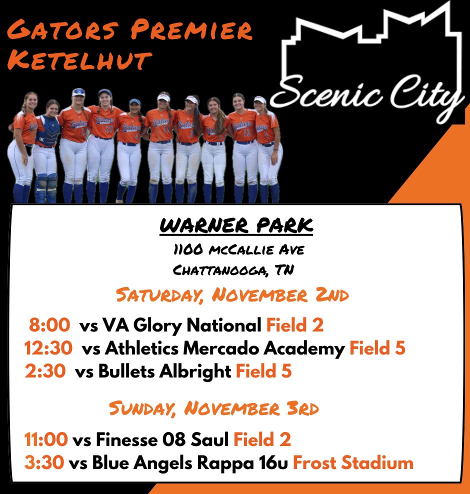 Super excited for Scenic City this year with <a href="/GatorsKetelhut/">Gators Premier Ketelhut 🐊🥎</a> 🐊💙🧡 
Come check us out!!