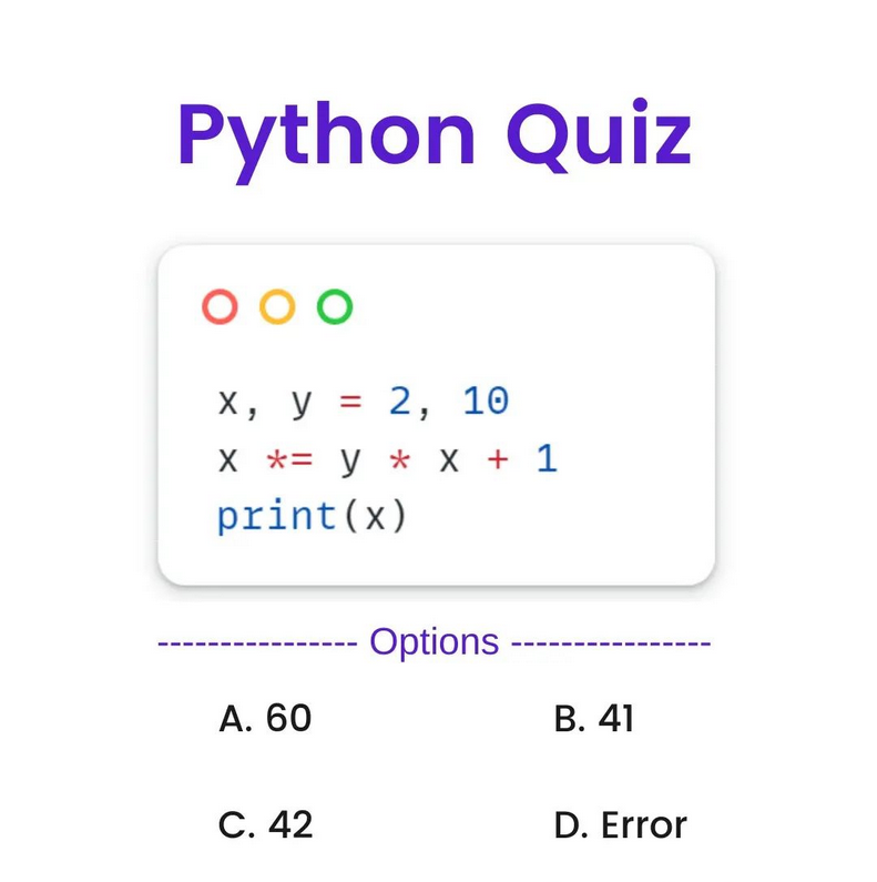 PythonDvz's tweet photo. Python Question / Quiz;

What is the output of the following Python code, and why? 🤔🚀 Comment your answers below! 👇

#python #programming #developer #programmer #coding #coder #webdeveloper #webdevelopment #pythonprogramming #pythonquiz #machinelearning https://t.co/8zwnVxJX6z
