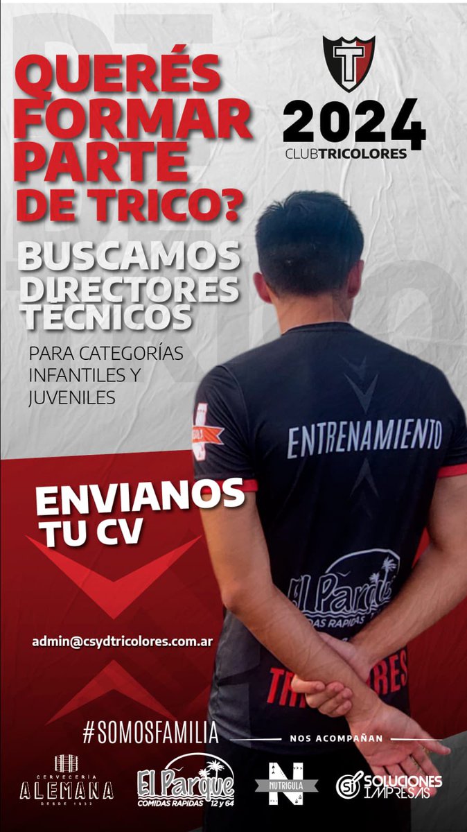 clubtricolores_'s tweet photo. #Institucional ¿Querés formar parte de Trico? Buscamos directores técnicos para infantiles y juveniles.

#SomosFamilia🇾🇪 https://t.co/IZfLC3jPRy