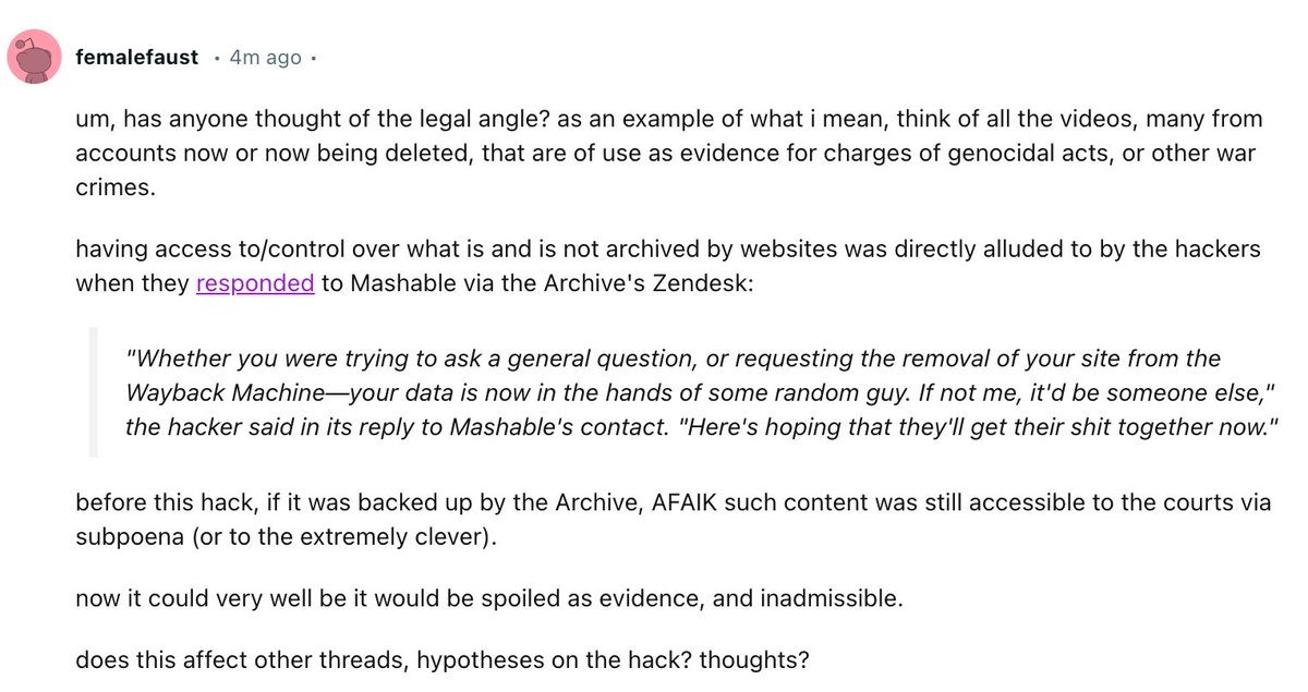 femalefaust's tweet image. #SN_BLACKMETA #internetarchive #hack #Israel #Palestine #Gaza #ICJ #warcrimes #Hamas #IDF #IOF #DDOS #IA

reddit.com/r/technology/c…