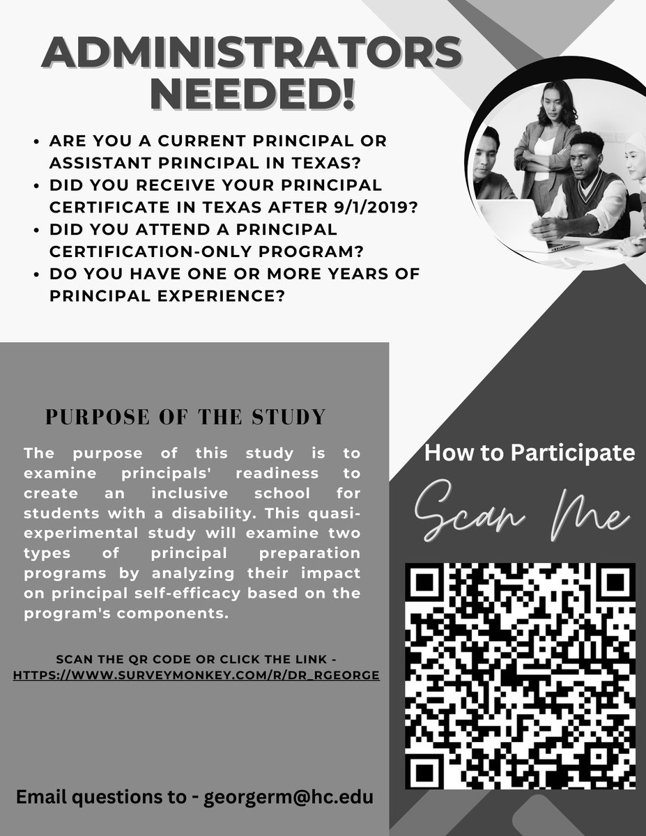 _RenaGeorge's tweet photo. @TEPSAtalk I would to hear from principals across Texas for my doctorate of how they’re principal program supported them to lead special education. https://t.co/AQ95LTWLq4
