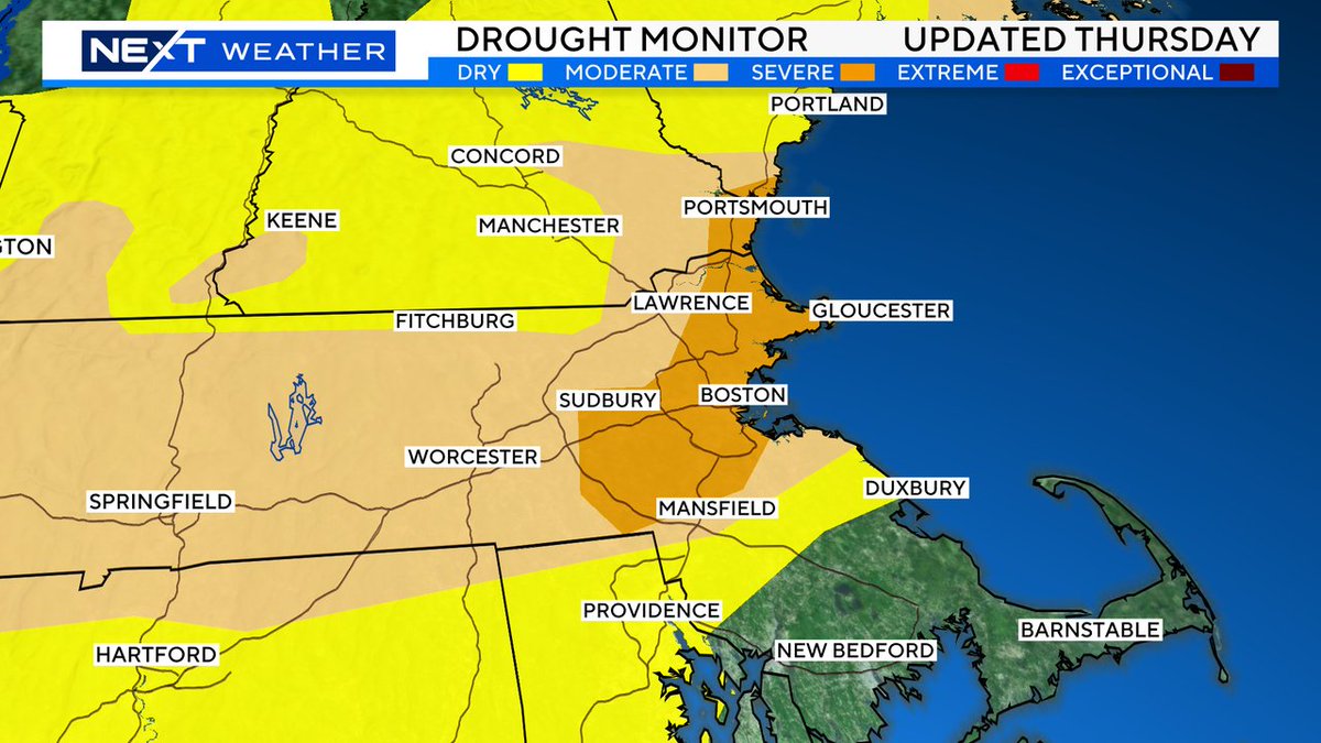 TerryWBZ's tweet image. 70% of the state of MA now in "moderate drought" and nearly 14% of the State, including Boston, now in "severe drought"