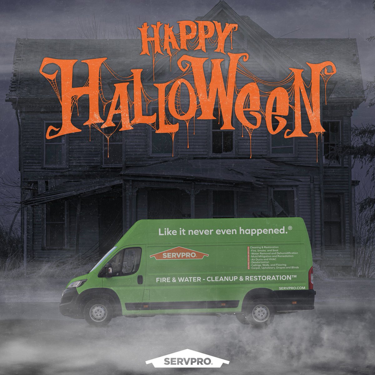 Happy Halloween from SERVPRO! Don't let potential property damage haunt your home this season. Our team is ready to handle any frightful surprises! 🧛‍♂️🦇