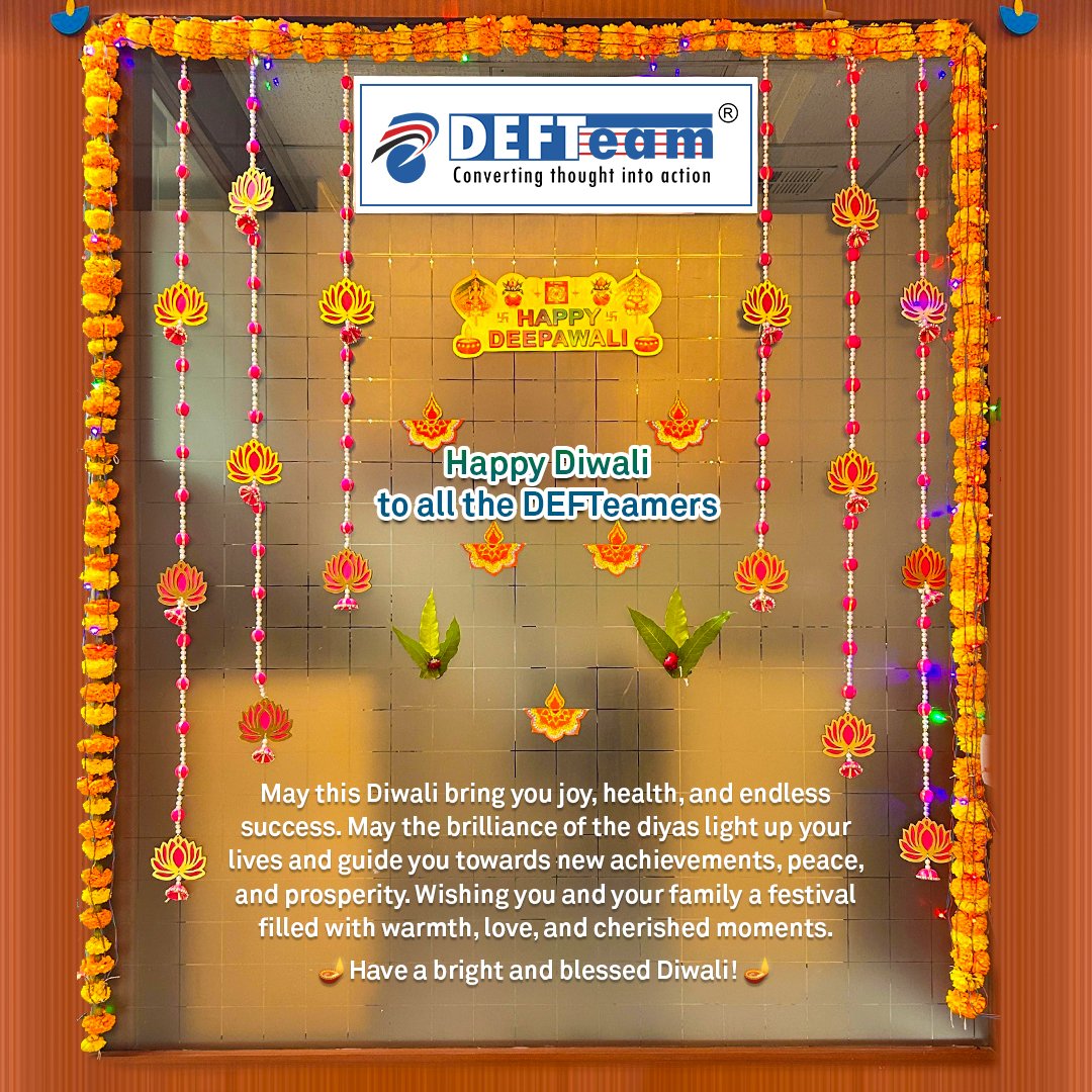 DEFTeamSolution's tweet photo. 🪔✨Happy Diwali from all of us at DEFTeam Solutions! 🪔✨ #HappyDiwaliIndia #DiwaliCelebration #FestivalOfLights #DEFTeam #TeamCelebrations #Diwali2024 #WorkplaceFestivities #DiwaliSpirit #JoyAndProsperity https://t.co/Dne87DluVk