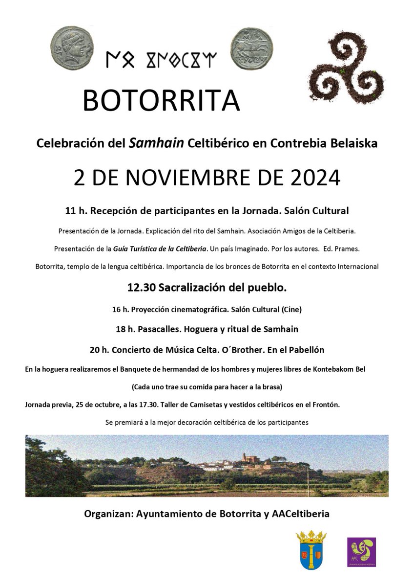 PramesEditorial's tweet photo. Fiesta celtíbera del Samhain o Samain en #botorrita, recuperando las esencias, este sábado 2 de noviembre.
#celtiberiaunpaisimaginado #celtiberia @HernanRuizcelt https://t.co/LZKhqBcDZk